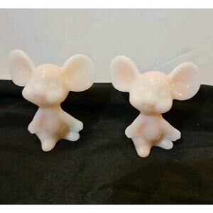 Vintage Fenton Pair Of Mouse Shiny Pink Figurines Pink Swirl Mice
